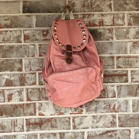 Peach Backpack With Stud Design - Picture 1 of 5